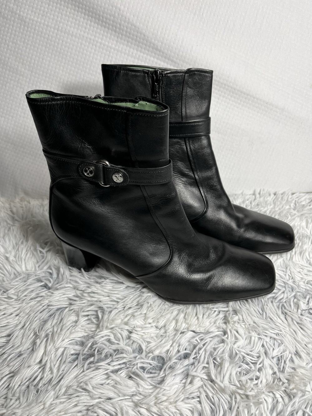 Cole Haan Womens Leather Buckle Trim Tapered Heel Ankle Boot‎ Black Size 10B